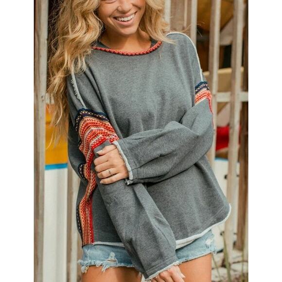 Natural Life NWT Knit Trim Gray Boho Sweater Size XL - Picture 1 of 11